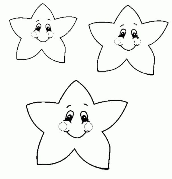 Tre Smilende Stjerner Tegninger til Farvelægning