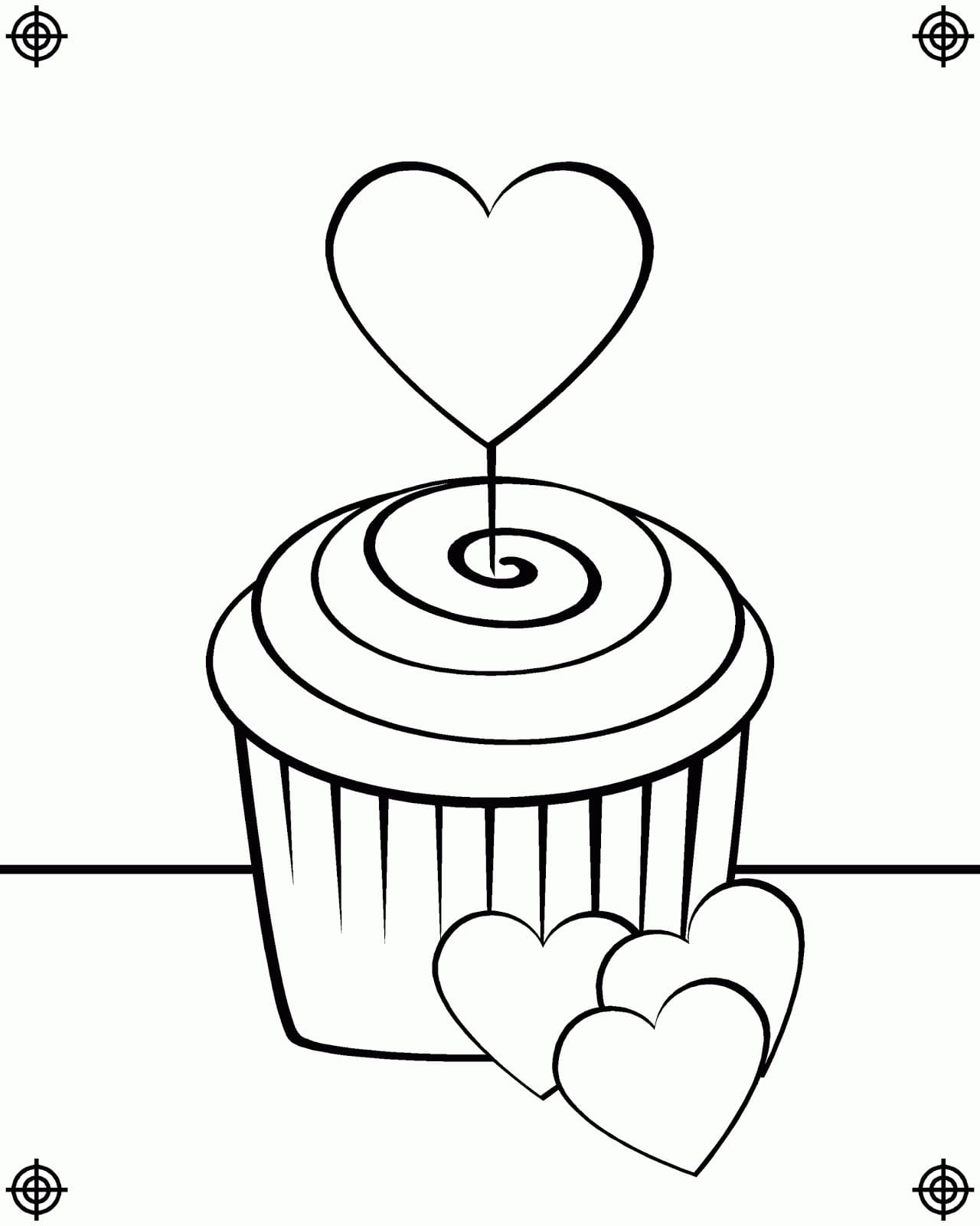 Valentines Cupcake Tegninger til Farvelægning