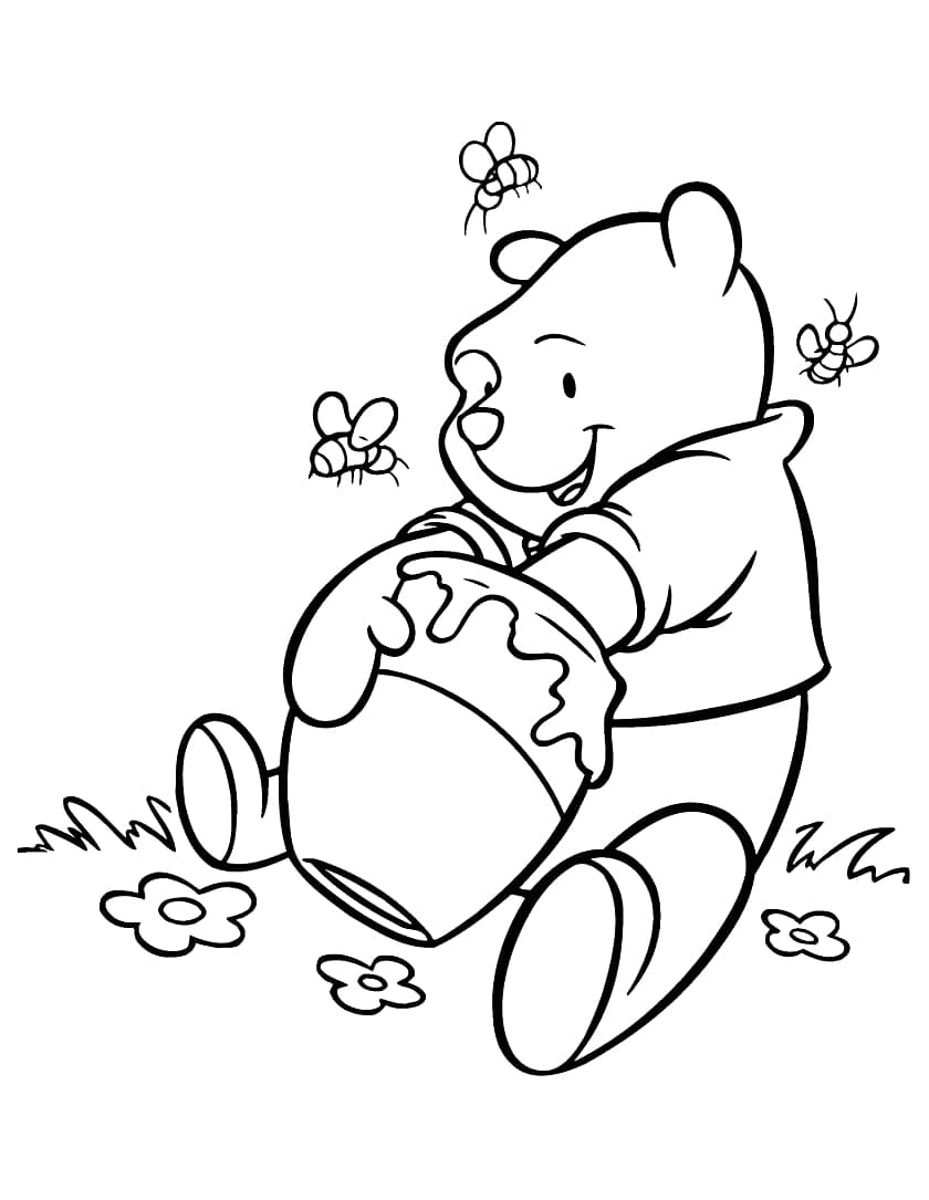Winnie the Pooh Med Honningkrukke Tegninger til Farvelægning