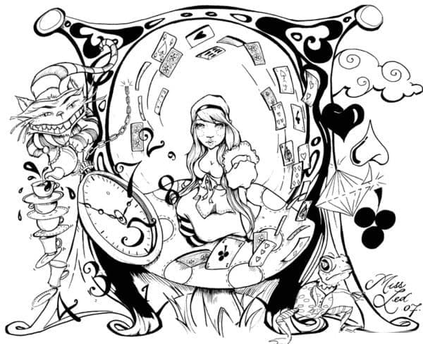 Alice i Eventyrland psykedelisk Tegninger til Farvelægning