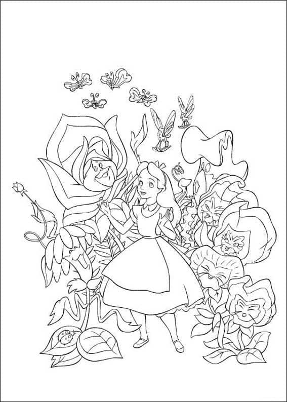 Alice og blomsterne Tegninger til Farvelægning