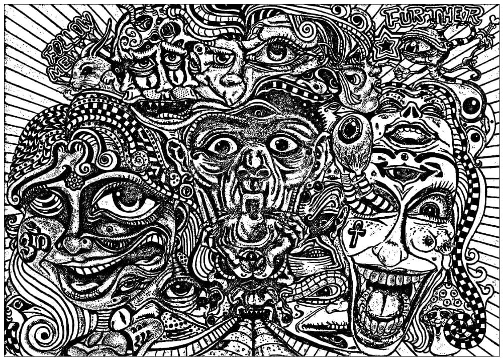 Ansigter psykedelisk Tegninger til Farvelægning