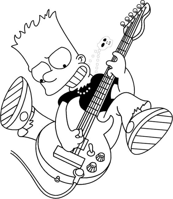 Bart Simpson Spiller Guitar Tegninger til Farvelægning