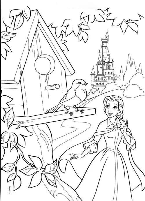 Belle og en Fugl Tegninger til Farvelægning