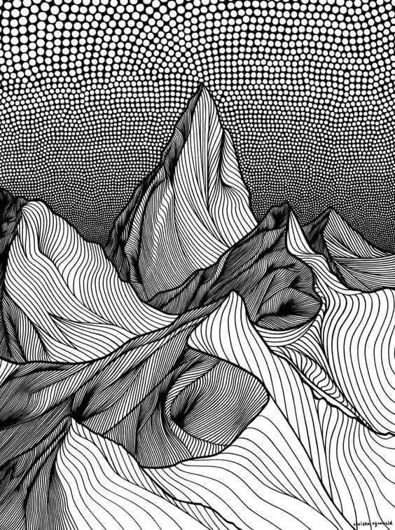Bjerge psykedelisk Tegninger til Farvelægning