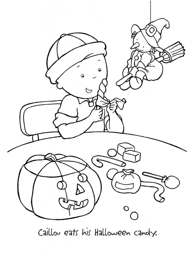Caillou Spiser Halloween-Slik Tegninger til Farvelægning