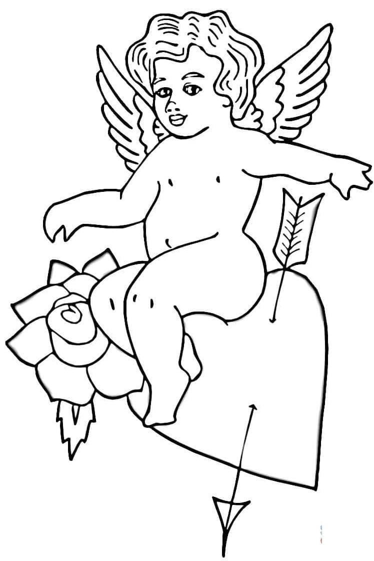 Cupido Med Blomst Tegninger til Farvelægning