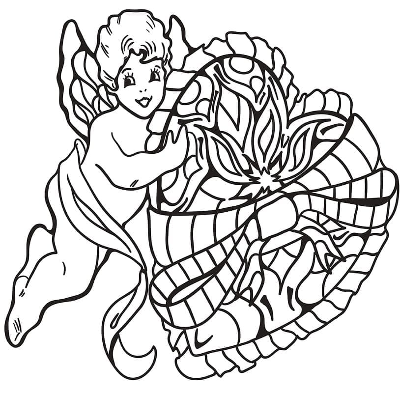 Cupido Med Hjerte Mandala Tegninger til Farvelægning