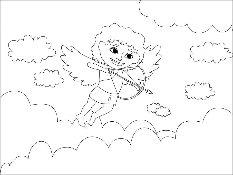 Cupido Med Skyer Tegninger til Farvelægning