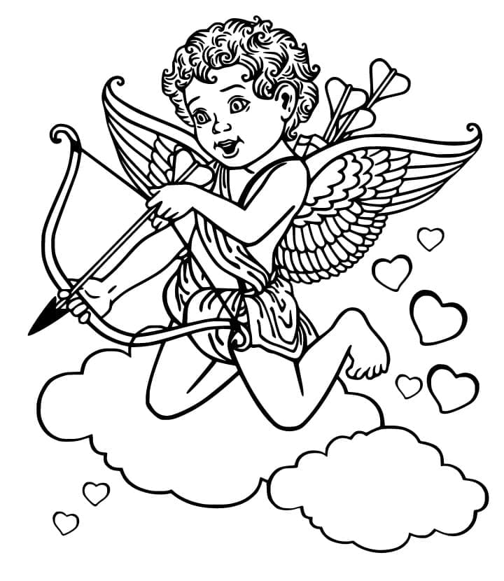 Cupido Med To Skyer Tegninger til Farvelægning
