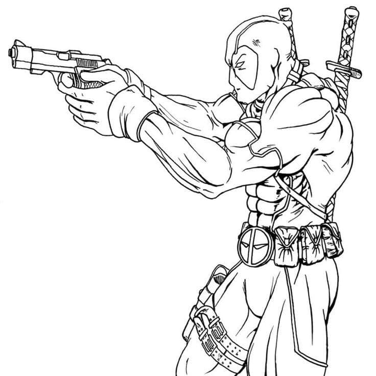 Deadpool Holder en Pistol Tegninger til Farvelægning
