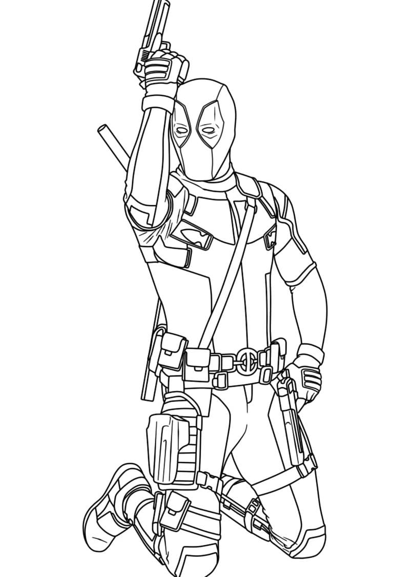 Deadpool Med en Pistol Tegninger til Farvelægning