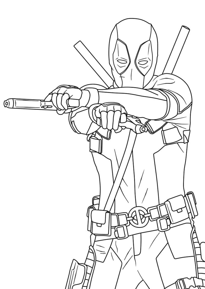 Deadpool med Våben Tegninger til Farvelægning