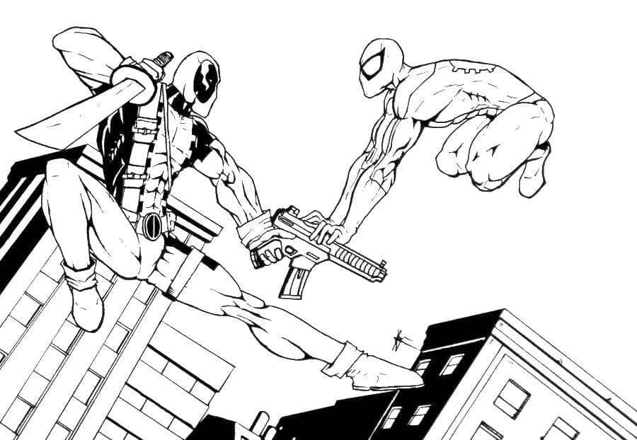 Deadpool og Spiderman Tegninger til Farvelægning