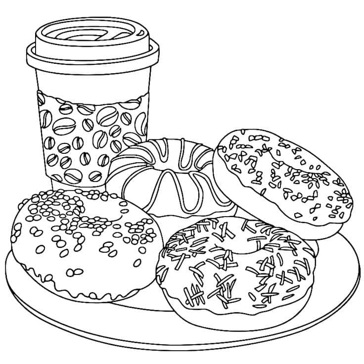 Donuts Og Kaffe Tegninger til Farvelægning
