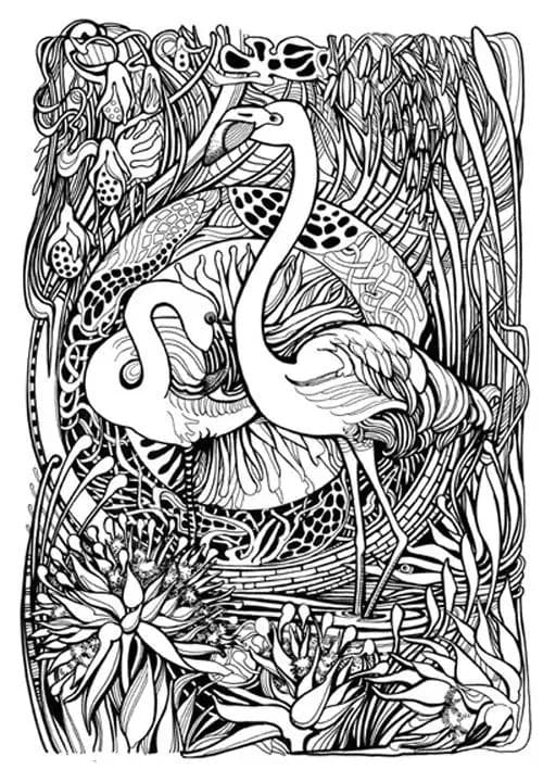 Flamingoer psykedeliske Tegninger til Farvelægning