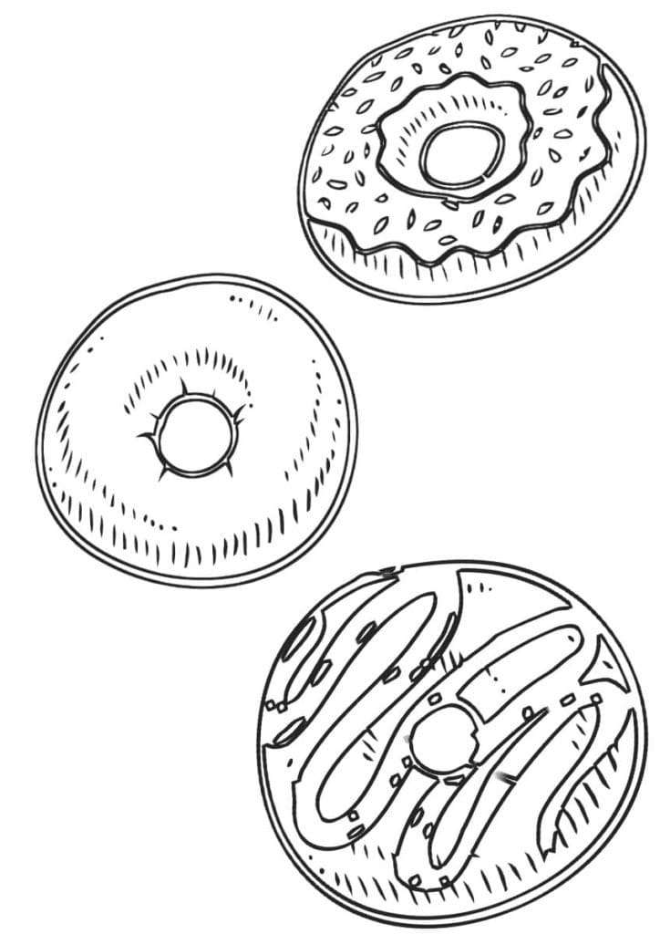 Grundlæggende Tre Donuts Tegninger til Farvelægning