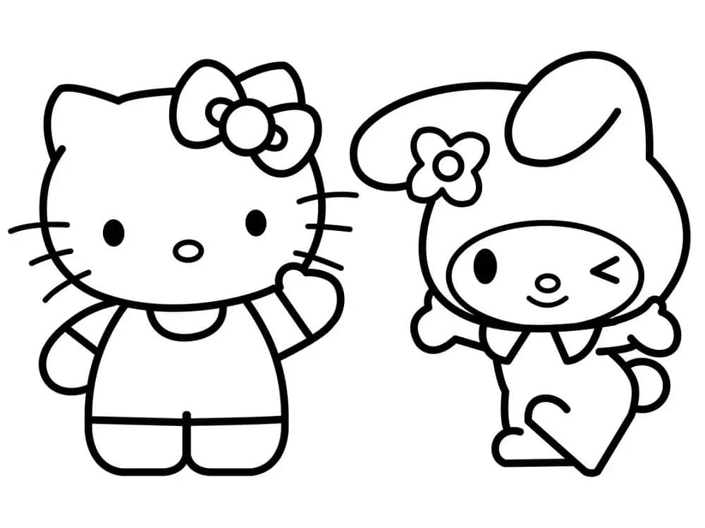 Hello Kitty Og Min Melodi Tegninger til Farvelægning