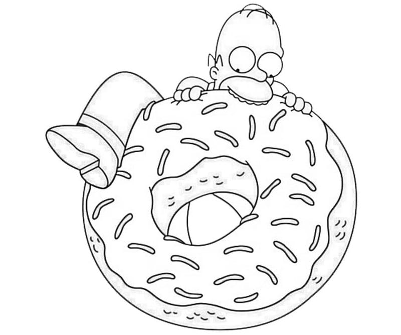 Homer Simpson og Giant Donut Tegninger til Farvelægning