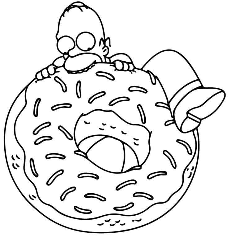 Homer Simpson Spiser Doughnut Tegninger til Farvelægning