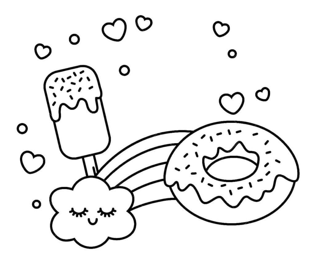 Kawaii Is Og Donut Tegninger til Farvelægning