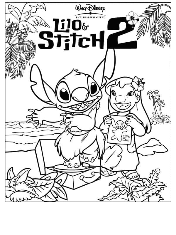 Lilo og Stitch på Stranden Tegninger til Farvelægning