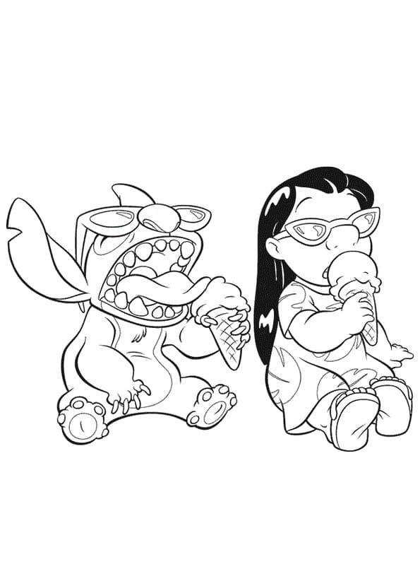 Lilo og Stitch Spiser Is Tegninger til Farvelægning