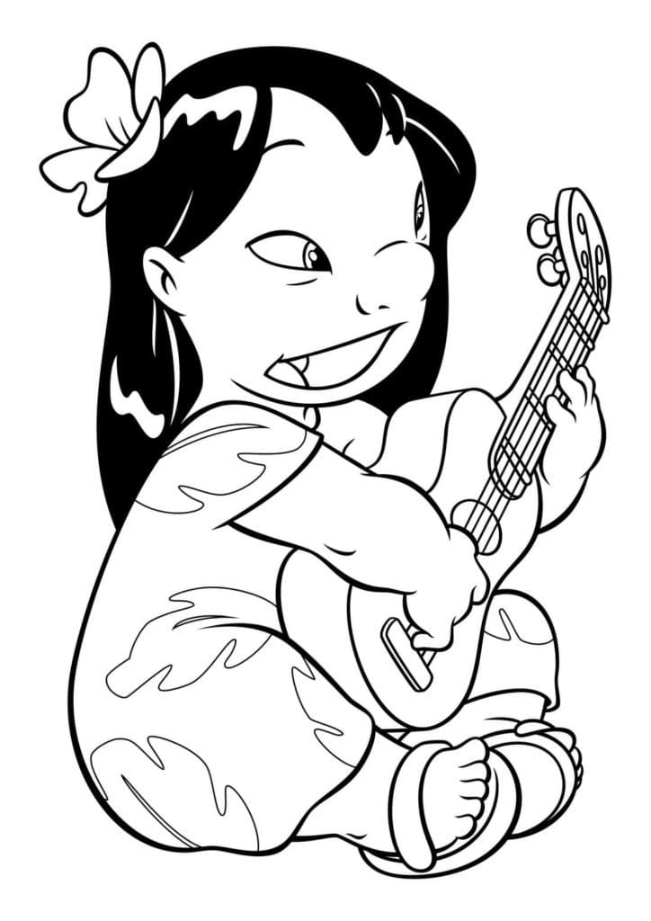 Lilo Spiller Guitar Tegninger til Farvelægning