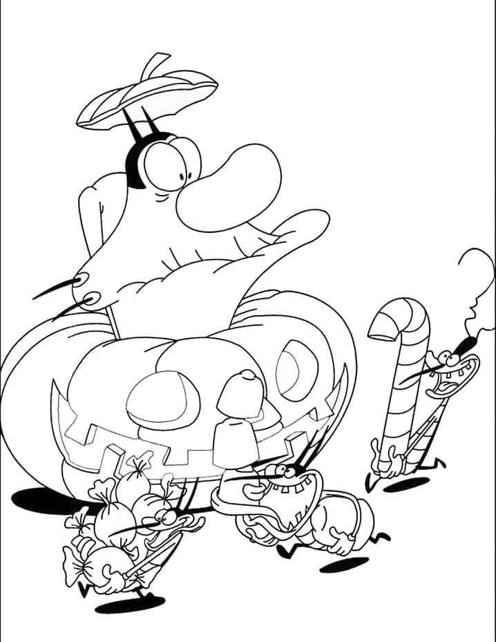 Oggy Og Kakerlakkerne På Halloween Tegninger til Farvelægning