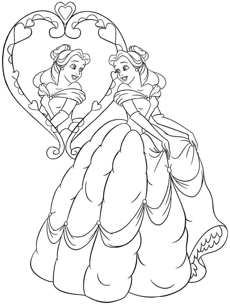 Prinsesse Belle i Spejlet Tegninger til Farvelægning