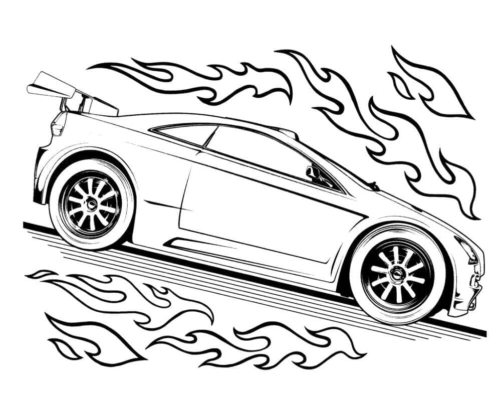Racerbil i brand Tegninger til Farvelægning