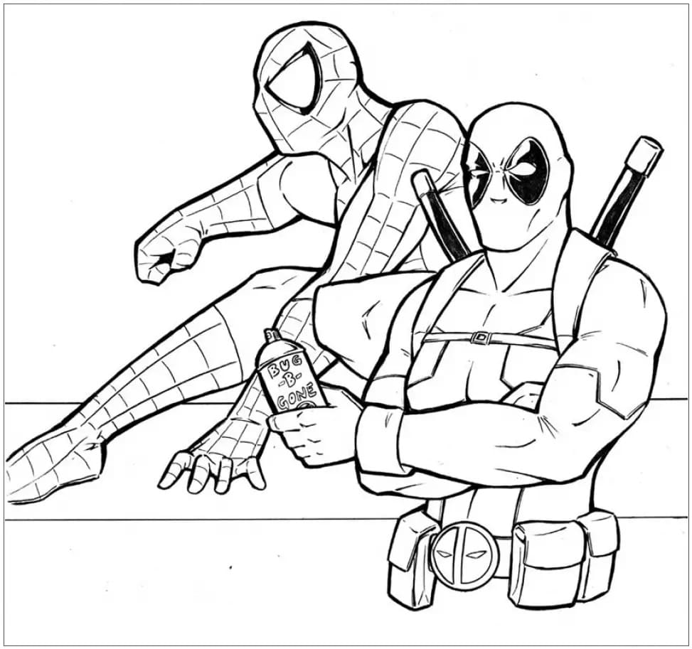 Spiderman and Deadpool Tegninger til Farvelægning