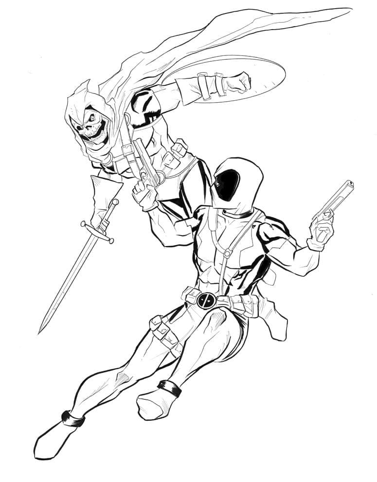 Taskmaster og Deadpool Tegninger til Farvelægning