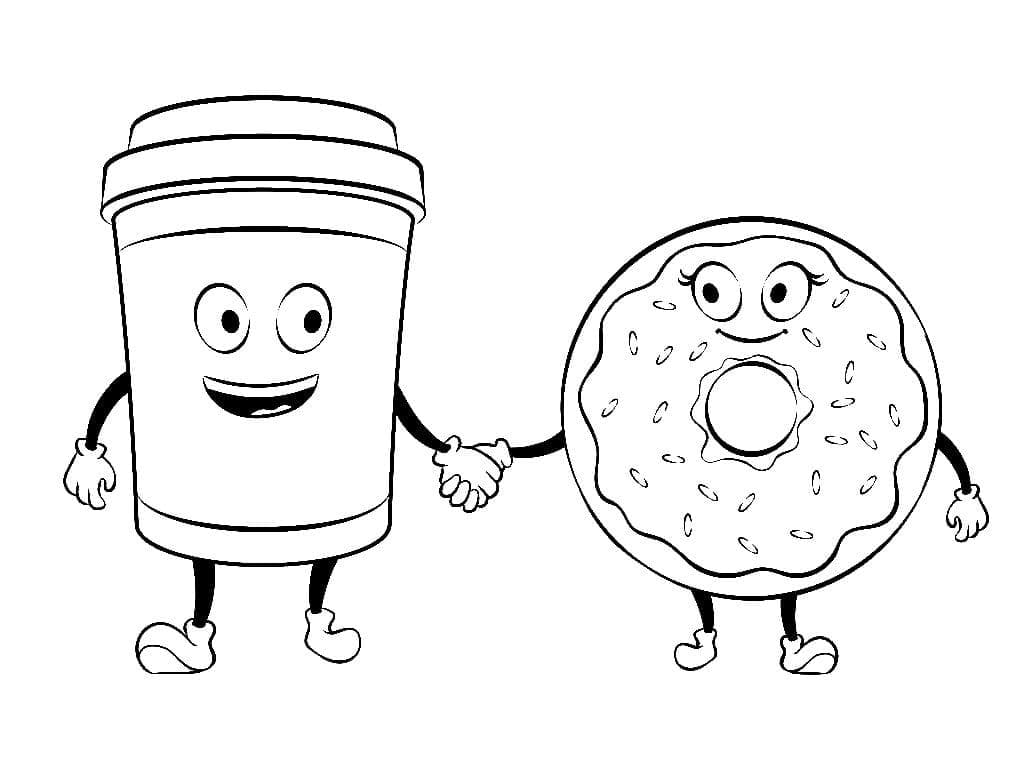 Tegnefilm Kaffe Og Doughnut Tegninger til Farvelægning