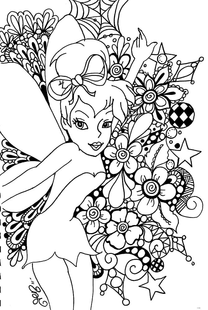 Tinkerbell og Blomster Tegninger til Farvelægning