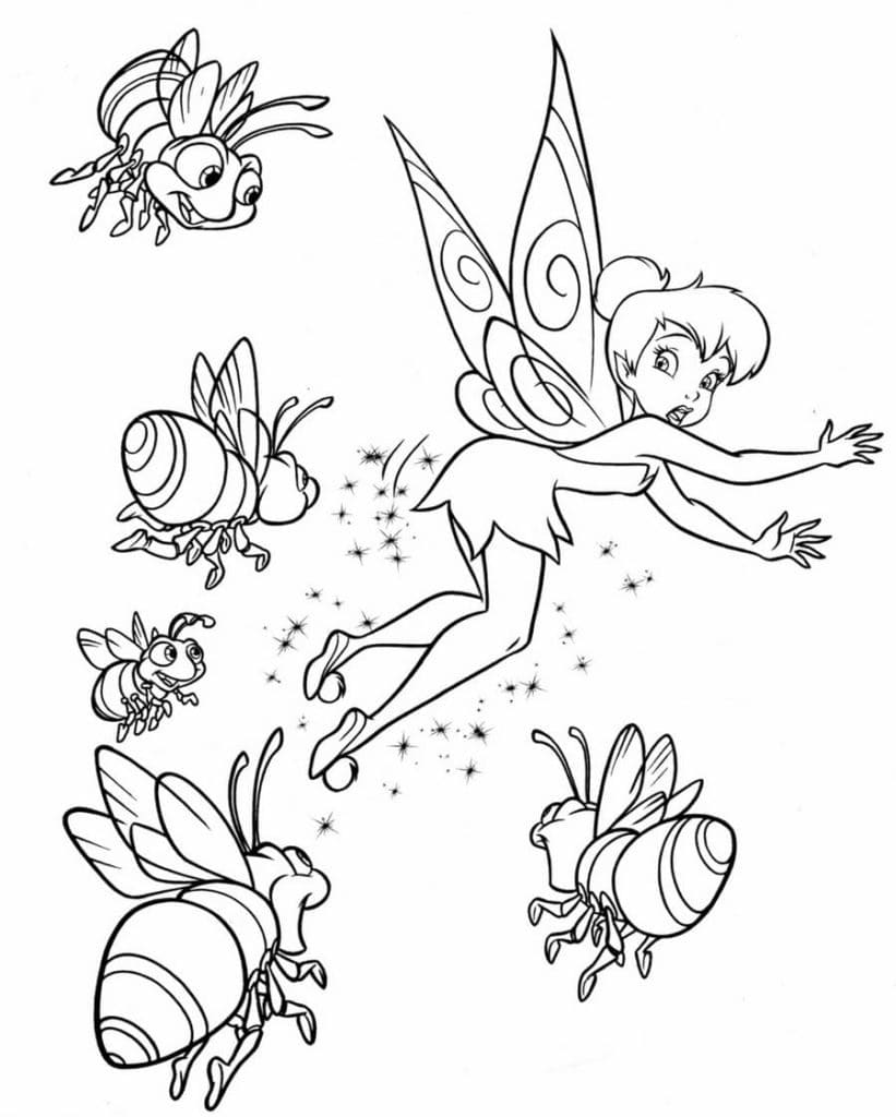 Tinkerbell og Ildfluer Tegninger til Farvelægning