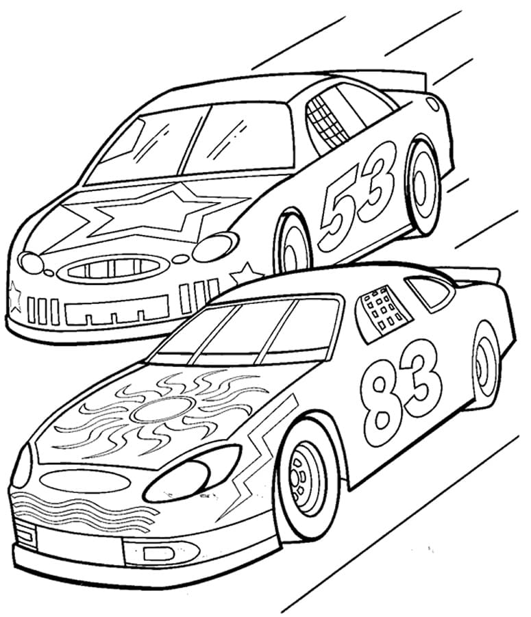 To racerbiler Tegninger til Farvelægning