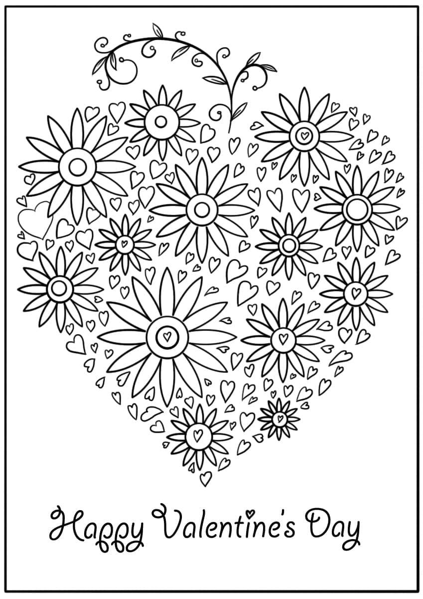 Valentines kort med blomster Tegninger til Farvelægning