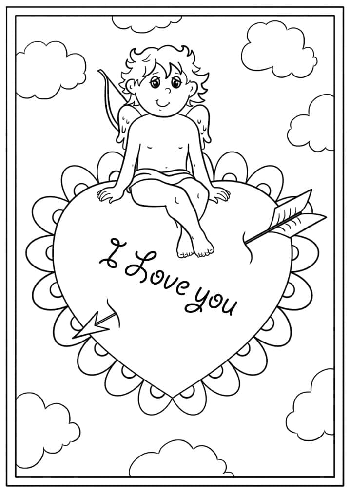 Valentinskort med Amor Tegninger til Farvelægning