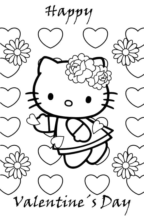 Valentinskort Med Hello Kitty Tegninger til Farvelægning