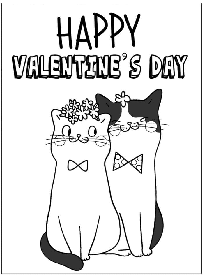Valentinskort med katte Tegninger til Farvelægning