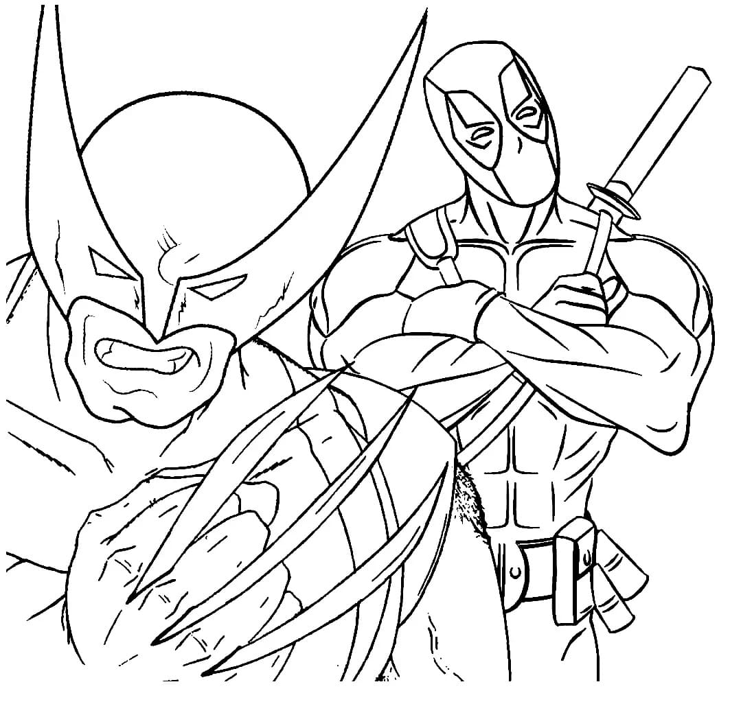 Wolverine og Deadpool Tegninger til Farvelægning