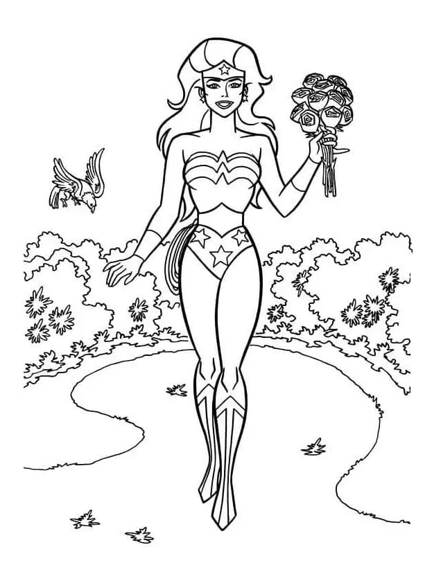 Wonder Woman med blomster Tegninger til Farvelægning