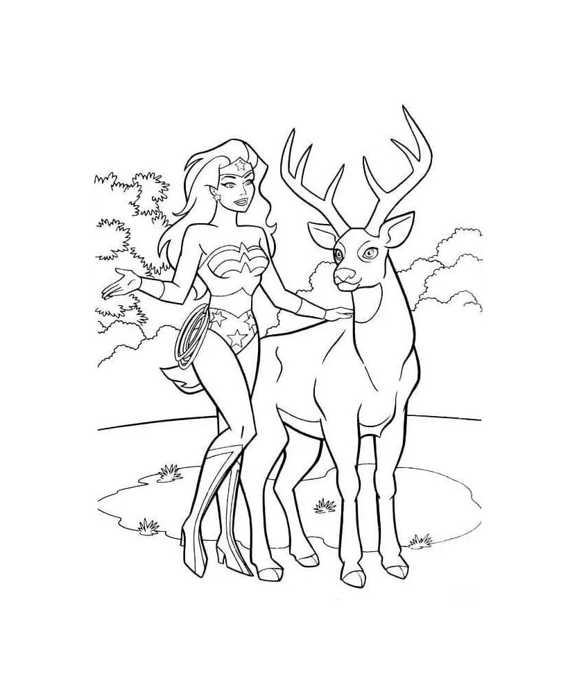 Wonder Woman og en hjort Tegninger til Farvelægning