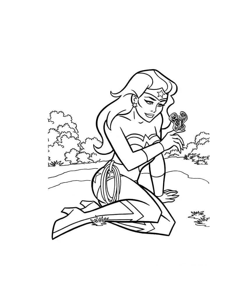 Wonder Woman og en sommerfugl Tegninger til Farvelægning