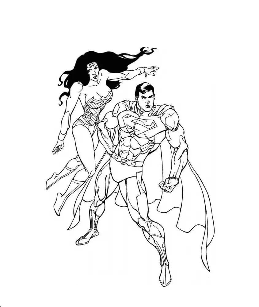 Wonder Woman og Superman Tegninger til Farvelægning