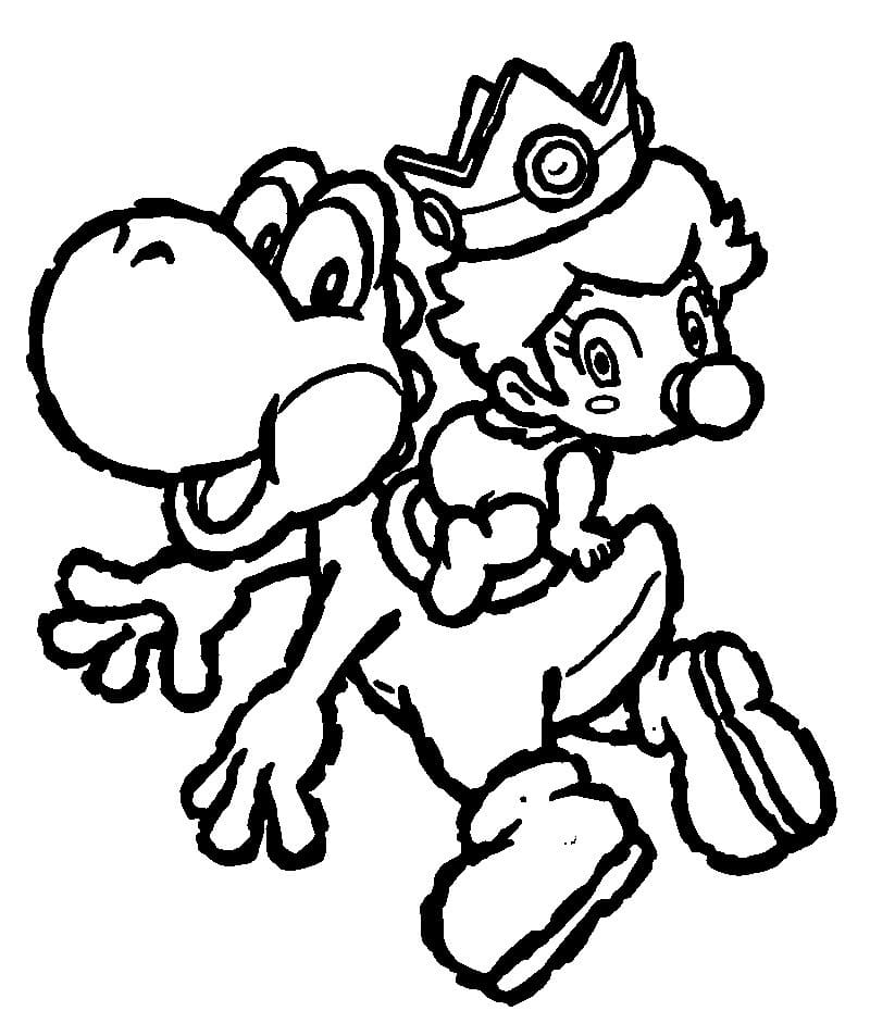 Yoshi og Baby Princess Peach Tegninger til Farvelægning