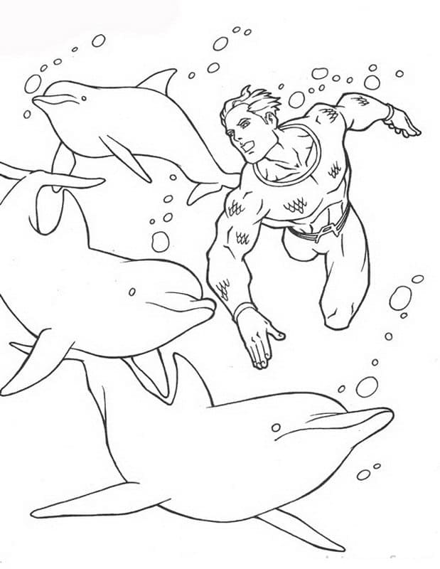 Aquaman Med Delfiner Tegninger til Farvelægning