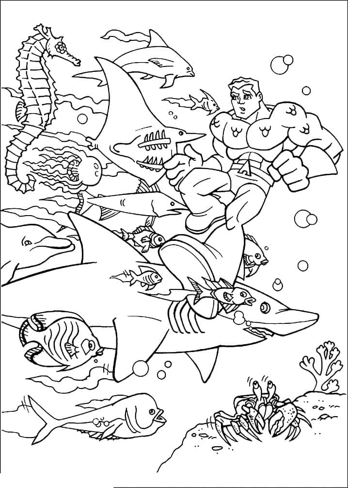 Aquaman Med Havets Dyr Tegninger til Farvelægning