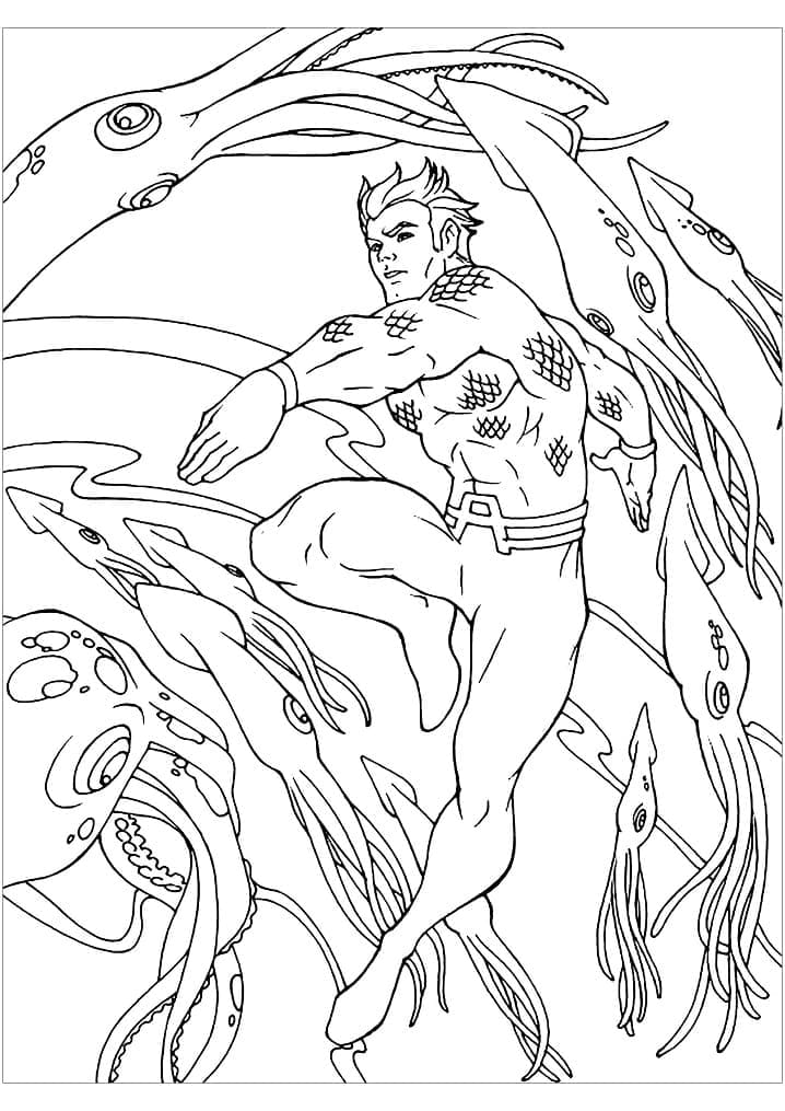 Aquaman Og Blæksprutter Tegninger til Farvelægning